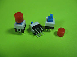 Кнопка c фіксацією 7x7 6 pin (червоний ковпачок)