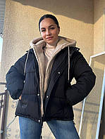 Куртка жіноча Lady Yep 8096 оверсайз з капюшоном і хутром тедді чорна, чорний, 42