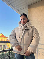 Куртка жіноча Lady Yep 8096 оверсайз з капюшоном і хутром тедді бежева, бежевий, 42