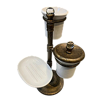 Стійка з 2-ма склянками та мильницею із зістареної латуні 14 х 35 см Stilars Італія 131916 АНТИКА