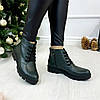 Черевики жіночі зелені шкіряні на шнурівці, потовщена підошва, фото 4
