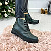 Черевики жіночі зелені шкіряні на шнурівці, потовщена підошва, фото 5