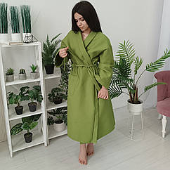 Вафельний халат Luxyart Кімоно розмір (42-44) S 100% бавовна зелений (LUX-101), 8612921 — 365