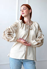 Вишиванка жіноча бежева з льону Аист 4Profi 2XL(52), 8613851 — 217