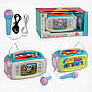 Маленький іграшковий Караоке центр Підсвічування піаніно мікрофон барабани Все необхідне для дитячої творчості, фото 3