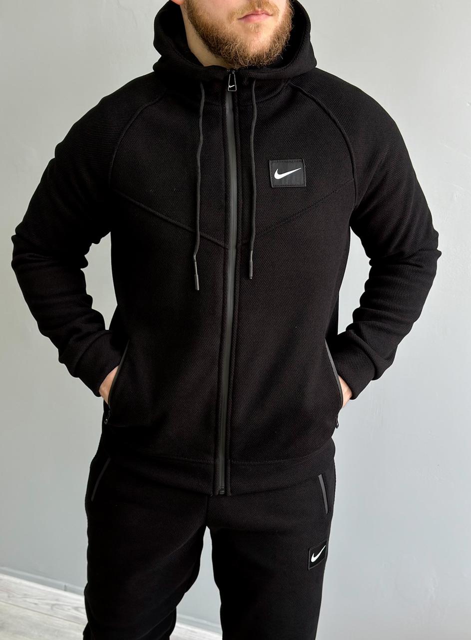 Спортивний костюм Nike теплий чоловічий спорт костюм Найк зимовий утеплений з капюшоном чорний