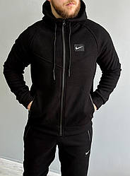 Спортивний костюм Nike теплий чоловічий спорт костюм Найк зимовий утеплений з капюшоном чорний