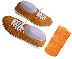 Пряжа нитка для в'язання капелюха, сумок, взуття Ice Silk Крижаний шовк №3 колір оранжевий товщина 1,5 мм 100 гр