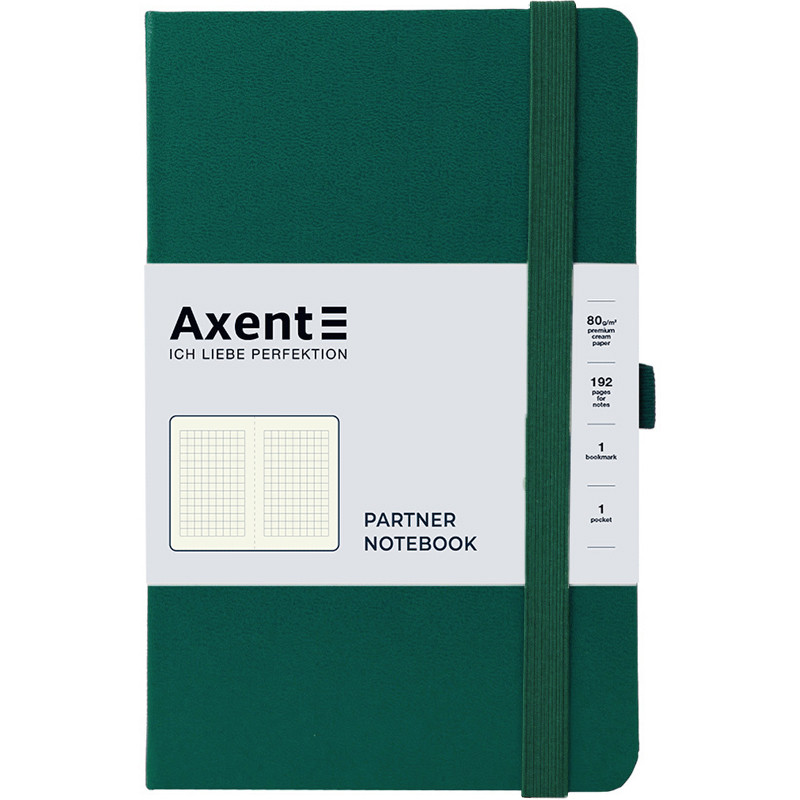 Нотатник Axent А5 Partner 8201-61-A, 125х195 мм, 96арк. клітинка  Зелений Ліс