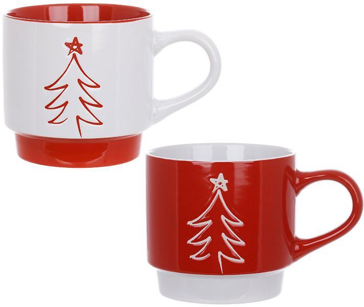 Новорічний подарунковий набір "Ялинка" 2 кухлі по 400 мл, червоний із білим, фото 1