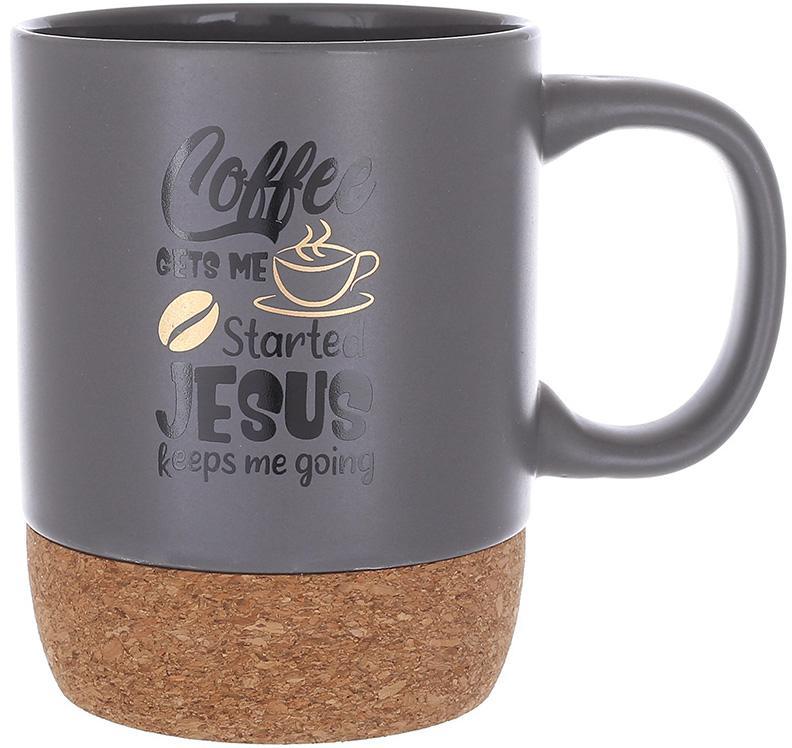 Кухоль керамічний "Coffee Time" 400 мл із корковою основою, сірий, фото 1