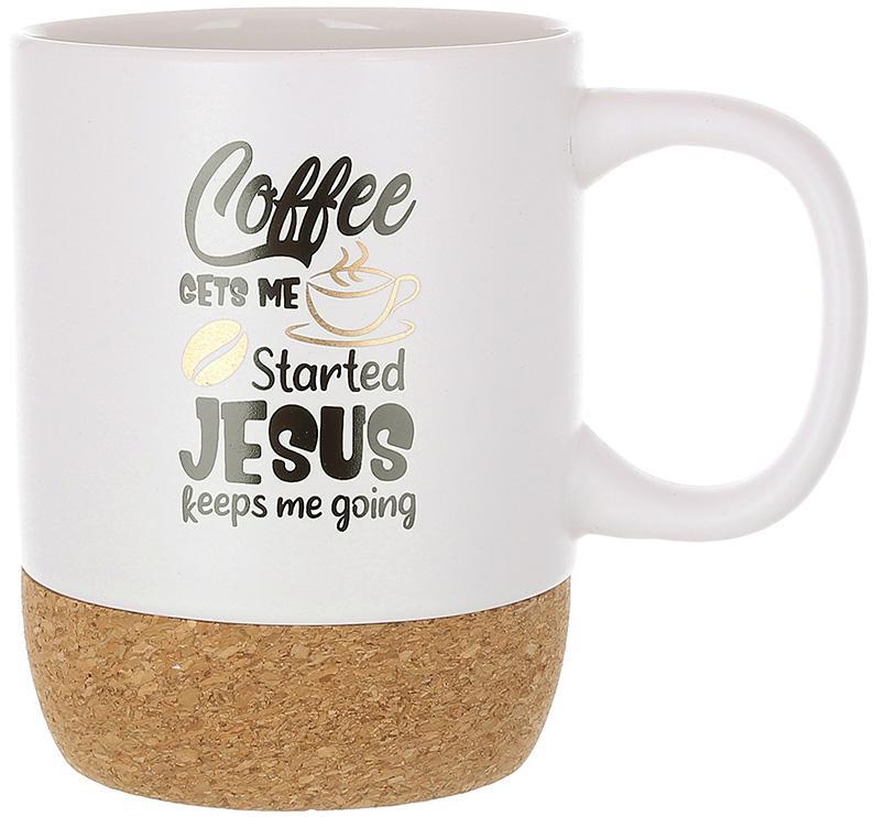 Кухоль керамічний "Coffee Time" 400 мл із корковою основою, білий, фото 1