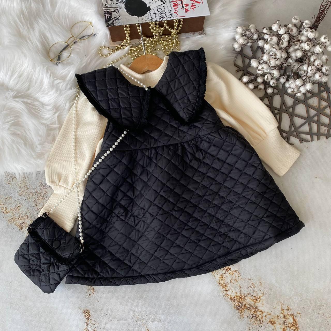 Комплект 2-а Сукня та гольф на флісі Чорний 8831, 65, XIZOY, Чорний, Для дівчаток, Зима, 104, фото 1