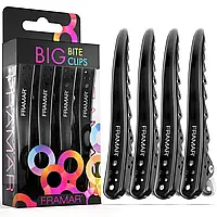Затискачі для волосся ультраміцні чорні Framar Big Bite Clips 4 шт (91021)