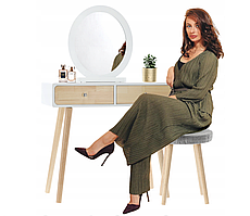 Туалетний косметичний столик із дзеркалом та стільцем, стіл для косметики в спальню жіночий 80x40x125см Польща
