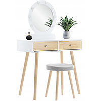 Туалетний косметичний столик із дзеркалом та стільцем, стіл для косметики в спальню жіночий LED підсвічування