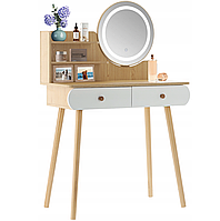 Туалетний косметичний столик із зеркалом та стільцем, стіл для косметики в спальню жіночий LED підсвічування 80x40x120см Польща