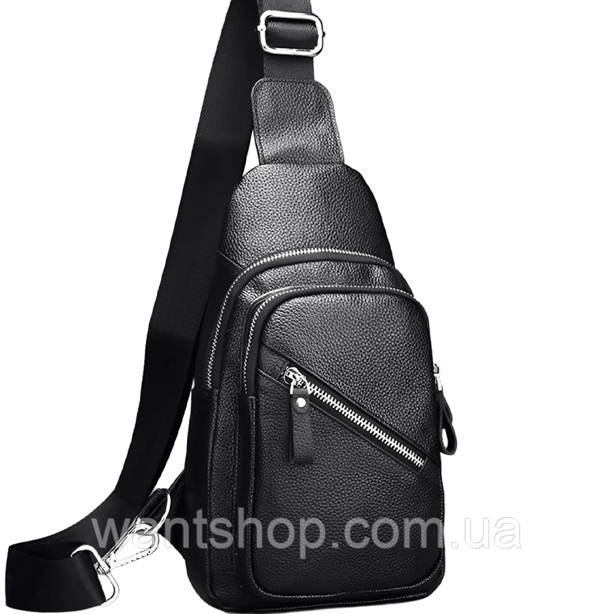 Чоловічий шкіряний слінг через плече Tiding Bag чорний TM-83553