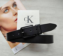 Чоловічий шкіряний ремінь Calvin Klein чорний із чорною пряжкою