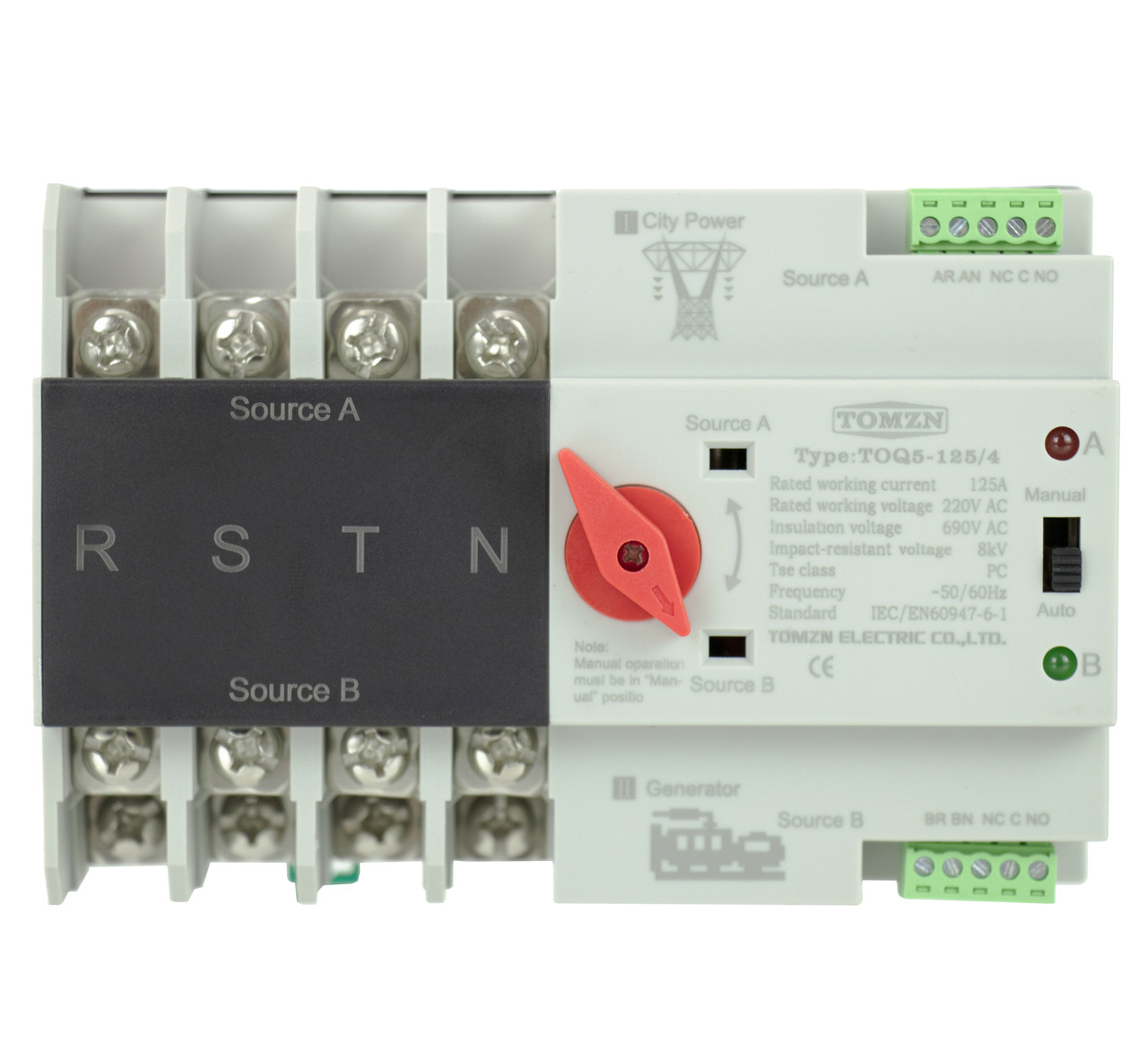 Автоматичний перемикач введення резерву (реле) TOMZN TOQ5-125/4P 125A 4P (АВР) 3-фази, фото 1