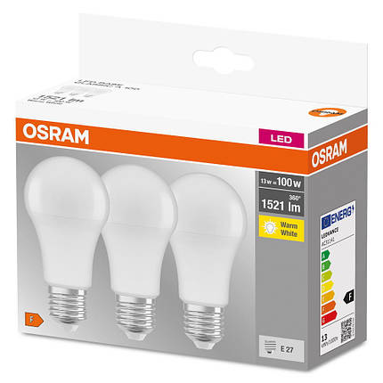 Світлодіодна лампочка led OSRAM LED E27 13 Вт 2700К 3 шт. N, фото 3