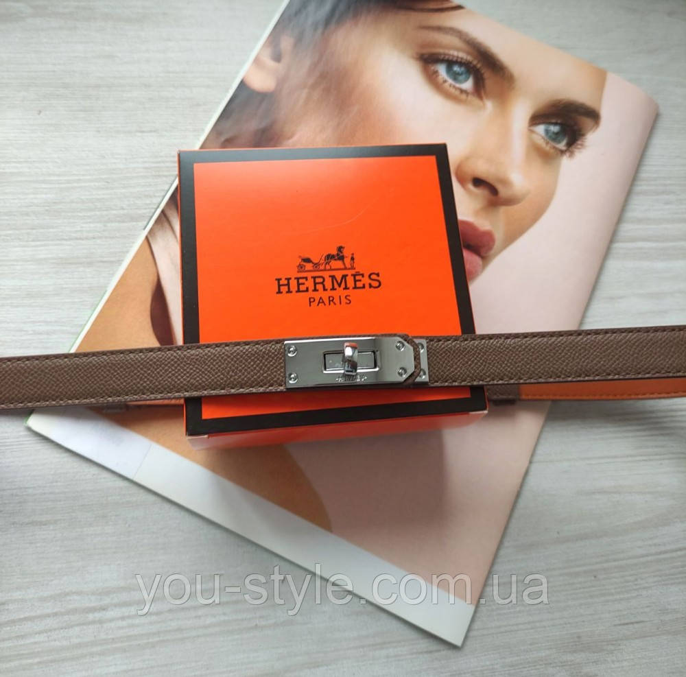 Трендовий шкіряний вузький ремінь Hermes brown, фото 1
