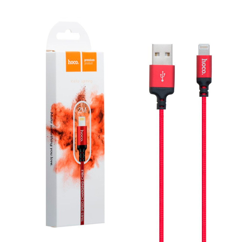 Кабель айфон Hoco X14 Times Speed USB to Lightning 2m, Червоно-Чорний, шнур для заряджання айфона, айпада