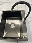 Кухонна мийка Lidz 6050 см чорна та змішувач Lidz Aria 04R-BFS для кухні гнучкий, чорний, фото 3