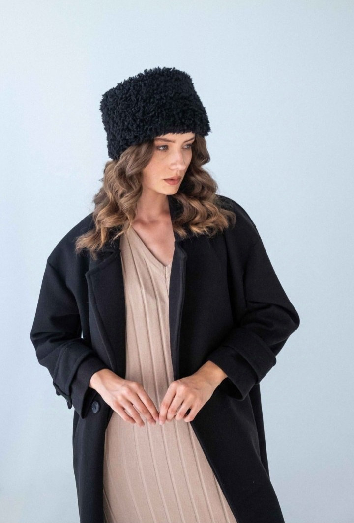 Шапка жіноча зима козачка лама тепла чорна, фото 1