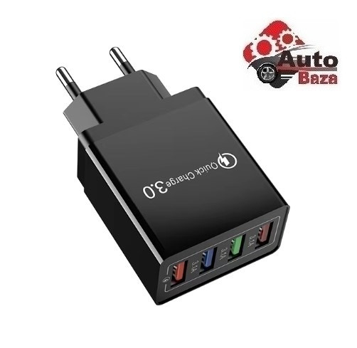 Мережевий зарядний пристрій з швидкою зарядкою 4 USB порта Quick Charge 3.0 Чорний