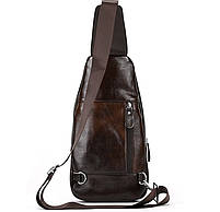 Шкіряна нагрудна сумка рюкзак  18x32x7 / слінг на одне плече / бананка для чоловіка / коричнева, фото 6