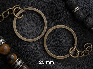 Пласке кільце з ланцюжком. Колір "стара латунь". 25мм