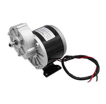 Електричний колекторний двигун MY1016Z 24V 350W з редуктором, з ніжками, короткий вал, фото 1
