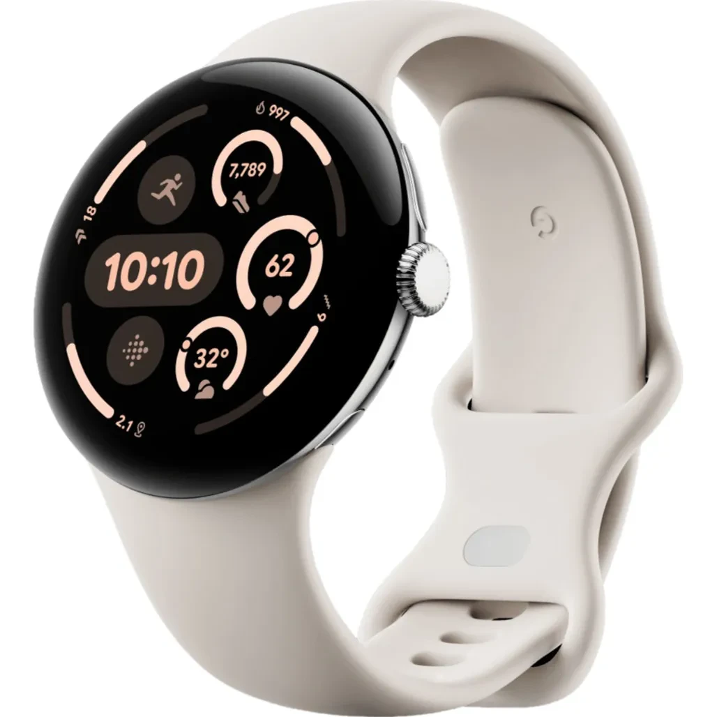 Google Pixel Watch 3 41 mm Wi-Fi Polished Silver Aluminum Case/Porcelain Active Band