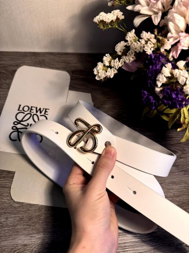 Ремінь брендовий шкіряний жіночий Loewe 30 мм. білий, 930575-2, фото 1