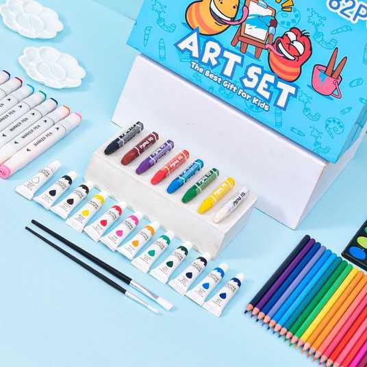Кольорові олівці для малювання (Синій) Art Set, 82pc, фото 1