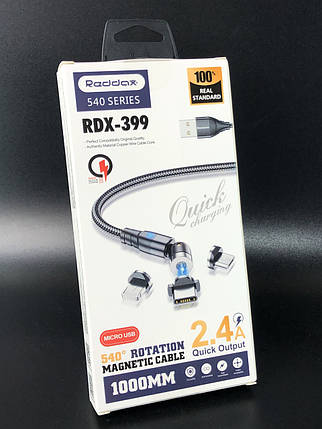 Кабель Micro USB RedDax RDX-399 2.4 A 1 m (Г-подібний, округлий, тканинний, Magnetic) Silver, фото 2