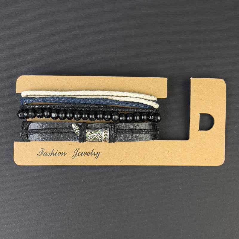 Браслет потрійний еко шкіра металева вставка на затягуванні L-18-24см+-, фото 1