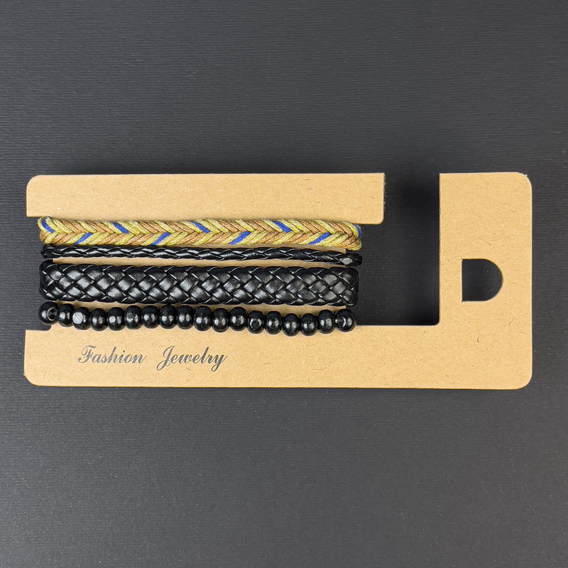 Браслет потрійний еко шкіра на затягуванні L-18-24см+- Намистини 6мм+- L-18 стрейч, фото 1