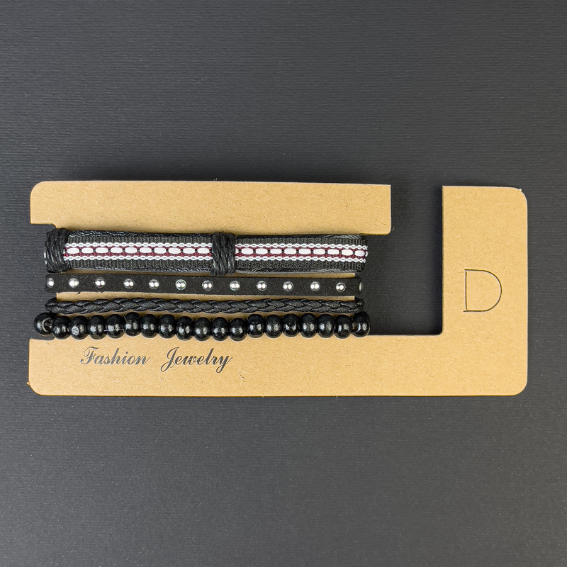 Браслет потрійний еко шкіра на затягуванні L-18-24см+- Намистини 6мм+- L-18 стрейч, фото 1