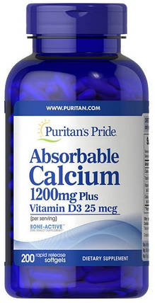 Кальцій Д3 Puritan's Pride Calcium 1200 mg Plus Vitamin D3 200 капсул, фото 1