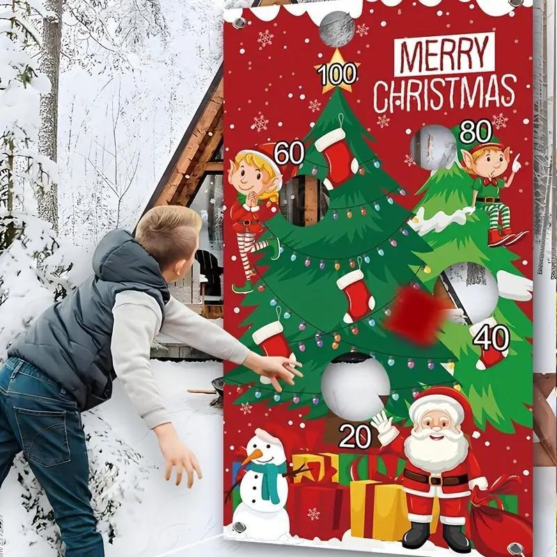 Різдвяна гра в мішечки/ сніжки- святковий Санта та ялинка, святкова прикраса для приміщень/на вулиці, фото 1