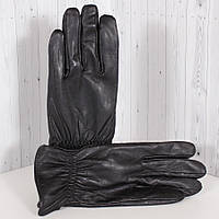 Рукавички чоловічі шкіряні LM216-1 чорні демісезонні з гумкою