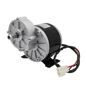 Електричний колекторний двигун з редуктором MY1016Z, електродвигун 24V 250W з ніжками, довгий вал + роз'єм, фото 2