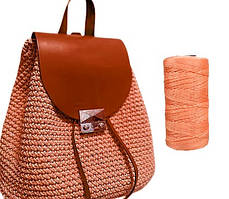 Пряжа нитка для в'язання капелюха, сумок, взуття Ice Silk Крижаний шовк №19 колір персиковий товщина 1,5 мм 100 гр