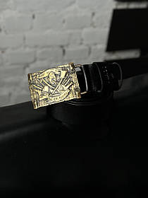 Ремінь шкіряний з козацькою пряжкою з латуні "Козак" Чорний | Подарунок командиру ЗСУ на День Народження