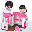 Двоповерховий іграшковий розкладний будиночок для ляльок Щаслива сім'я меблі предмети інтер'єру аксесуари світло, фото 2