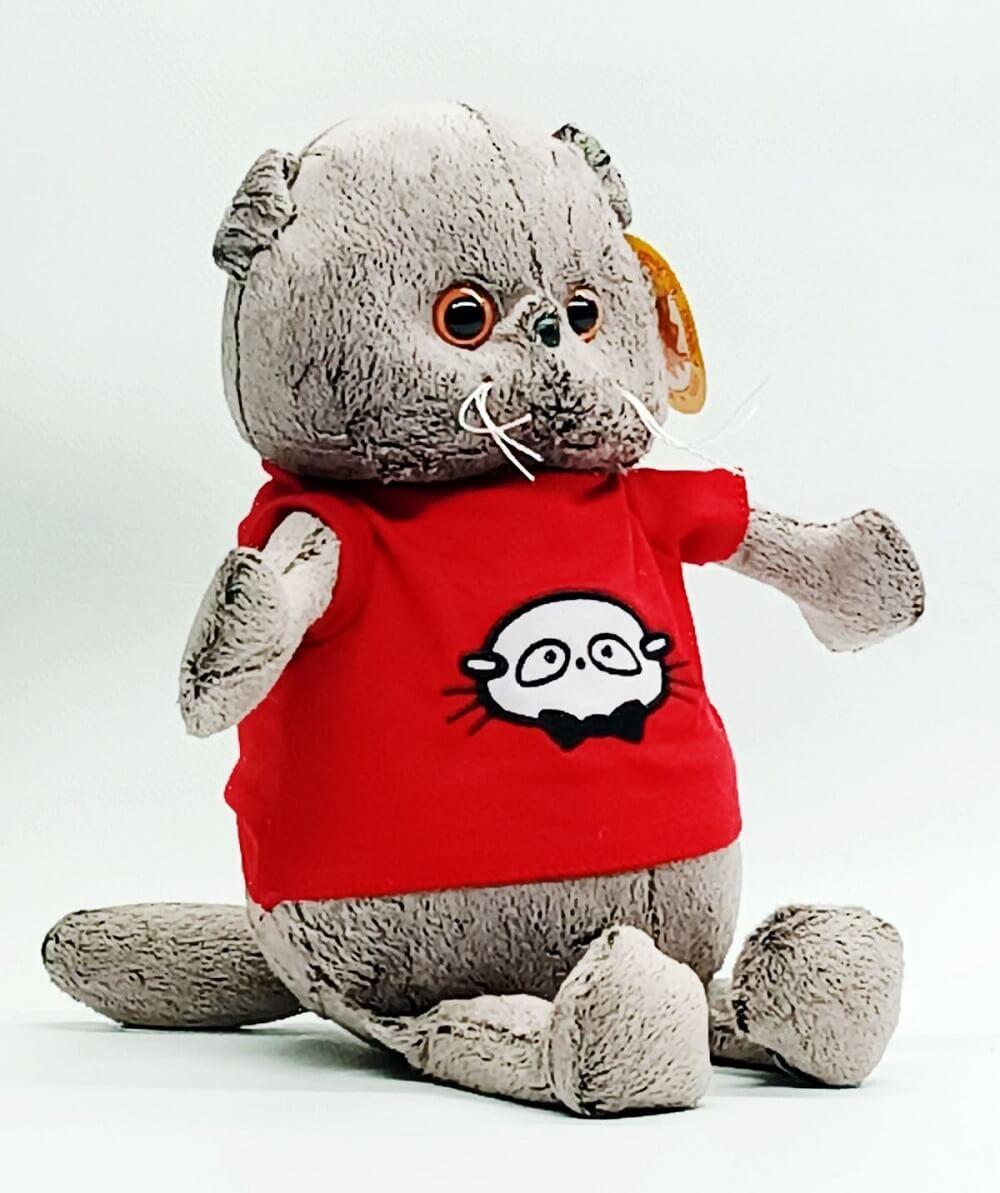 М'яка іграшка Сонечко «Котик Басик» сірий (30 см) у червоній футболці M47440-4, фото 1