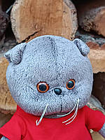 М'яка іграшка Сонечко «Котик Басик» сірий (30 см) у червоній футболці M47440-4, фото 3