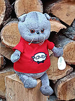 М'яка іграшка Сонечко «Котик Басик» сірий (30 см) у червоній футболці M47440-4, фото 2